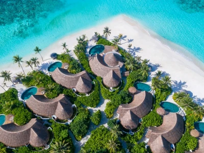 Beach Pool Villa Aerial Milaidhoo Island Maldives