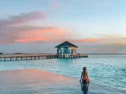 Raffles Maldives Meradhoo Main Pool With Sunset