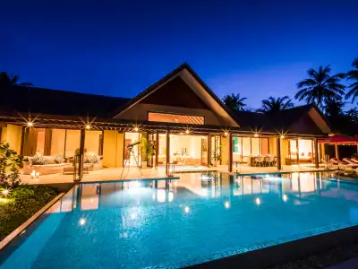 Beach Pool Pavilion Three Bedroom Exterior Night Niyama Private Islands