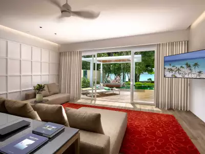 Superior Beach Villa With Pool Living Room Emerald Maldives Resort & Spa