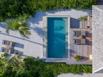 Beach Sunset Pool Villa Aerial Hurawalhi Island Resort