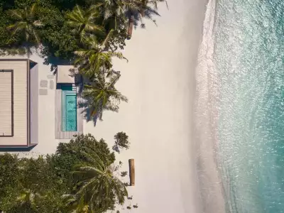 Sunset Beach Pool Villa Aerial Patina Maldives