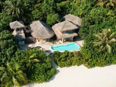 Lagoon Beach Villa with Pool - Two Bedroom Aerial Six Senses Laamu