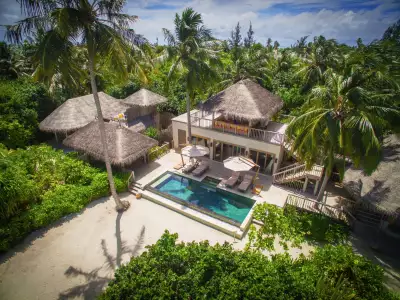 Ocean Beach Villa with Pool - Two Bedroom Aerial Six Senses Laamu