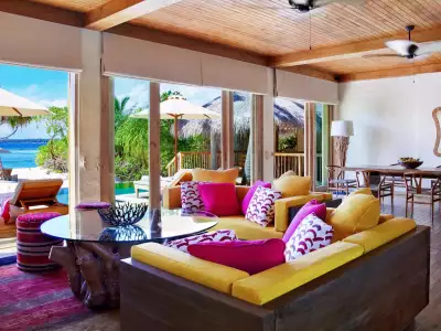 Lagoon Beach Villa with Pool - Two Bedroom Living Room Six Senses Laamu
