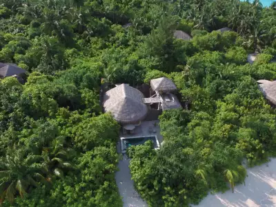 Ocean Beach Villa with Pool Aerial Six Senses Laamu