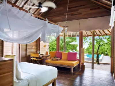 Ocean Beach Villa with Pool Bedroom Six Senses Laamu