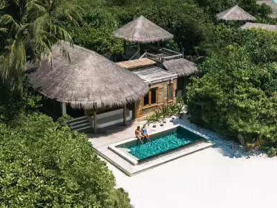 Family Beach Villa with Pool Aerial Six Senses Laamu