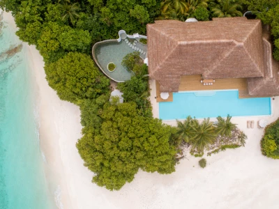 Villa One - Three Bedroom Beach Residence with Pool Aerial - Soneva Fushi