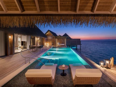 Waldorf Astoria Maldives Ithaafushi Grand Water Villa With Pool Evening