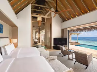 Overwater_Villa_Queen_BedRoom.jpg - Over Water Pool Villa Twin Bedroom Waldorf Astoria Maldives Ithaafushi