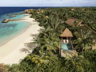 Waldorf Astoria Maldives Ithaafushi Beach Pool Villa Aerial