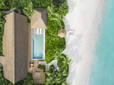 Waldorf Astoria Maldives Ithaafushi Beach Pool Villa Aerial