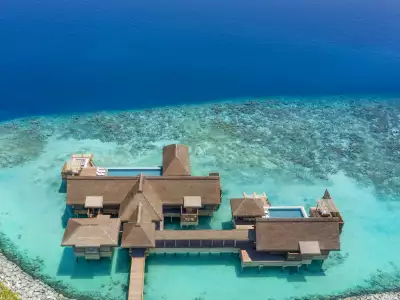 Waldorf Astoria Maldives Ithaafushi Two Bedroom Over Water Villa With Pool Aerial