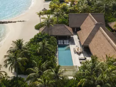 Waldorf Astoria Maldives Ithaafushi Three Bedroom Over Water Villa With Pool Aerial