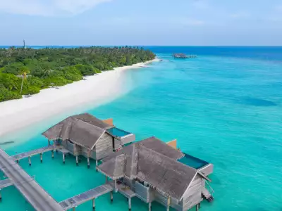 Over Water Villa with Pool Aerial Vakkaru Maldives