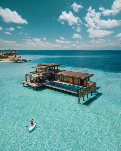 Waldorf Astoria Maldives Ithaafushi Stella Maris Ocean Villa with Pool Aerial View